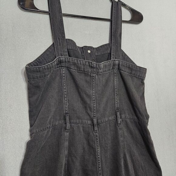 OAT aged Black Volcano Denim Overalls Wide Crop Artsy Boho Size 8 No Belt - Picture 4 of 12